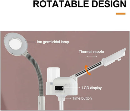 Artist hand Professional Facial Steamer with 5X LED Magnifying Lamp 3 in 1