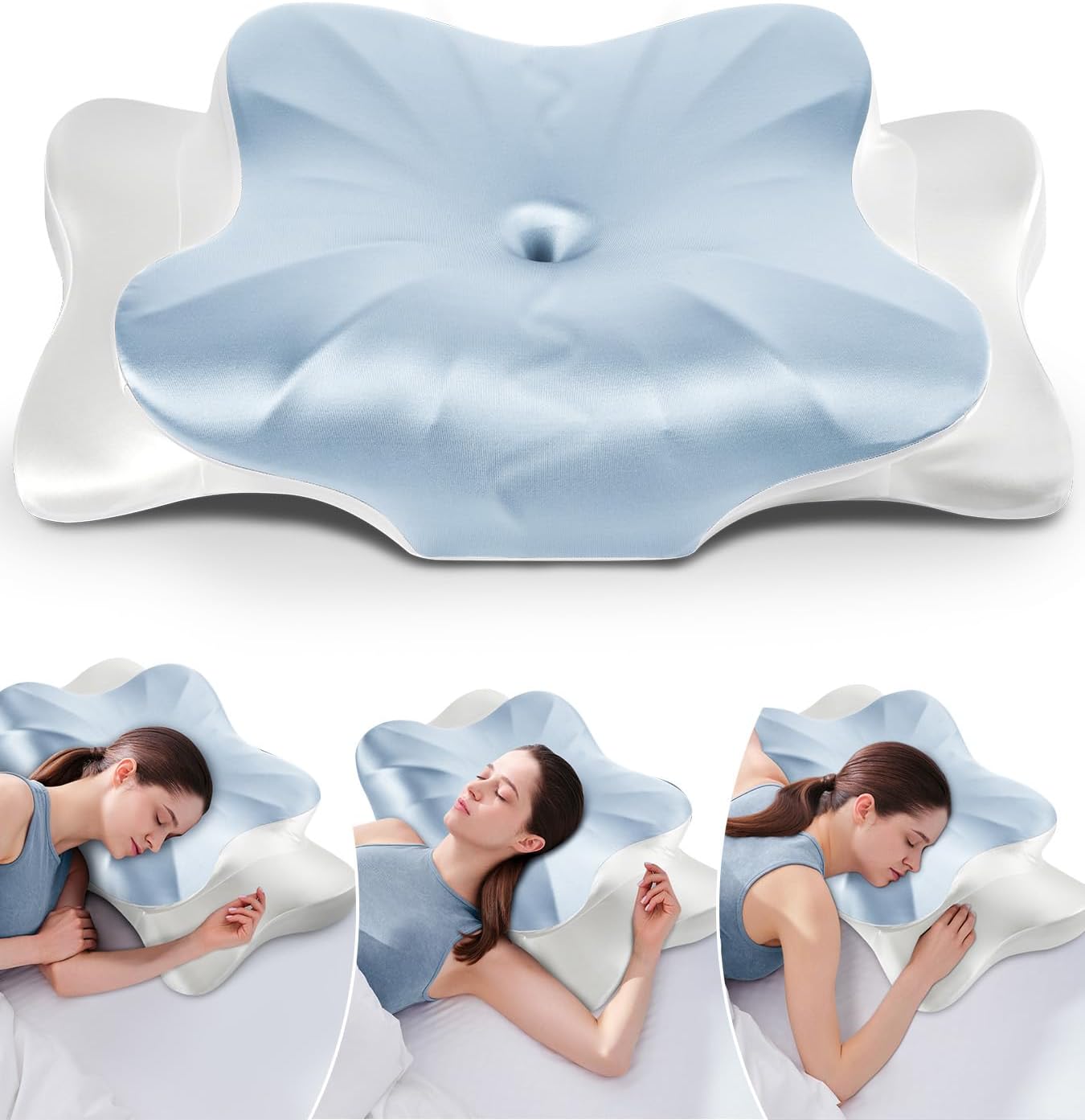 DONAMA Cervical Pillow for Neck and Shoulder,Contour Memory Foam Pillow,Ergonomic Neck Support Pillow for Side Back Stomach Sleepers with Pillowcase