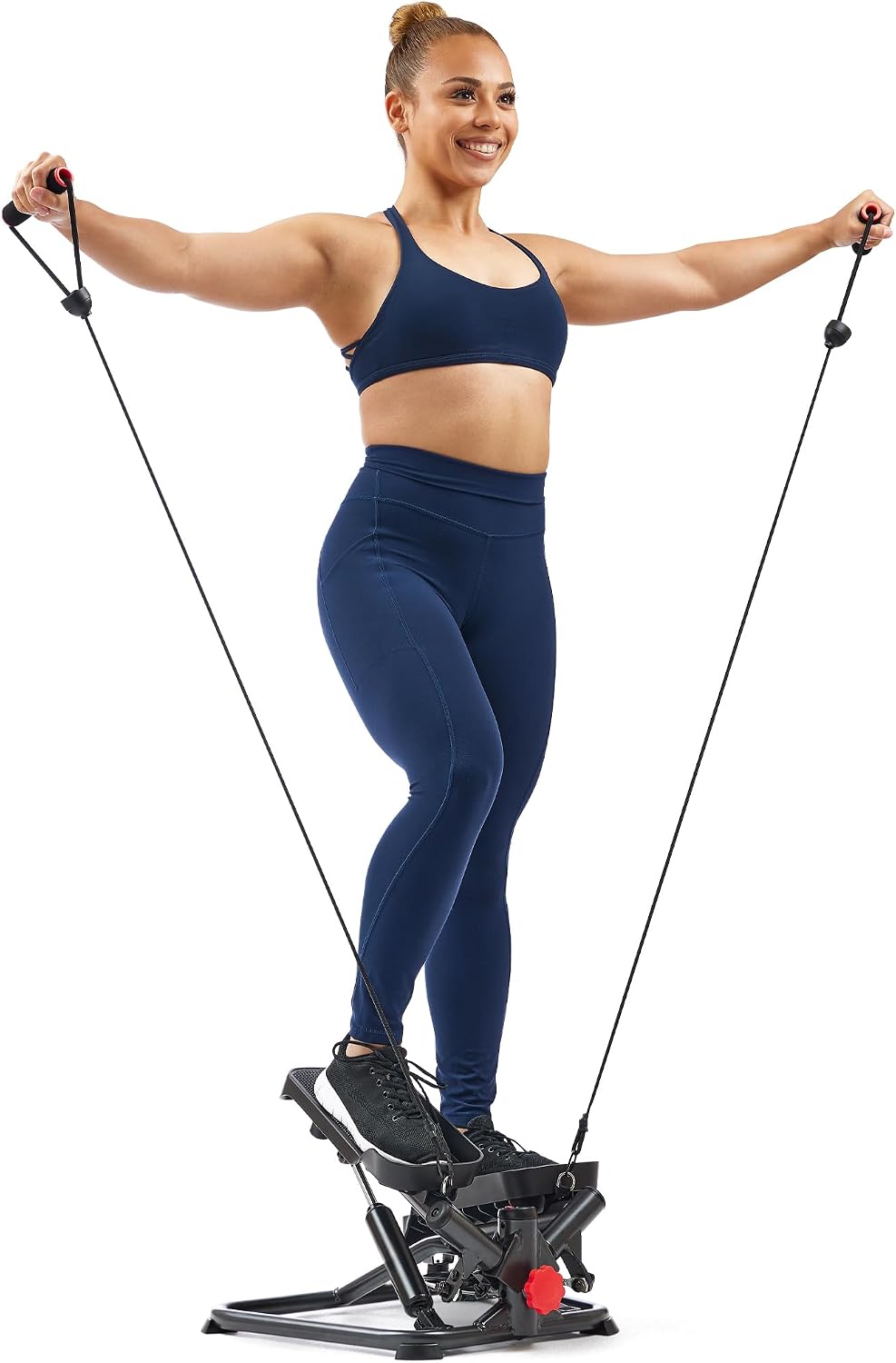 Sunny Health & Fitness Twist Steppers with Resistance Bands, Compact Mini Stair Step Machines for Low-Impact Home Cardio Workouts