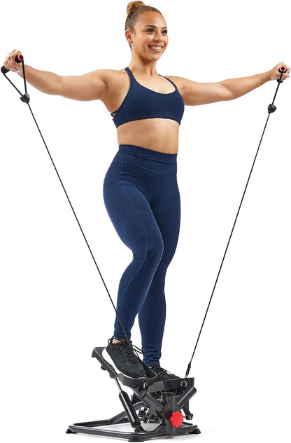 Sunny Health & Fitness Twist Steppers with Resistance Bands, Compact Mini Stair Step Machines for Low-Impact Home Cardio Workouts