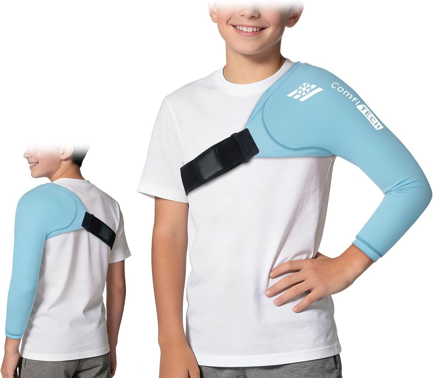 ComfiTECH Youth Shoulder Arm Ice Pack Wrap for Young Pitchers, Ice Arm Sleeve for Teen Volleyball Players, Flexible Cold Application for Throwing Recovery, Elbow Joint & Muscle Comfort, Large