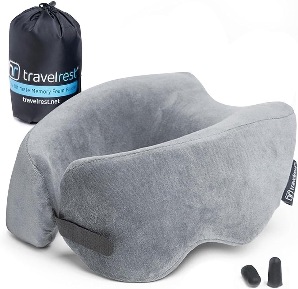 TRAVELREST Nest Neck Pillow Travel Essentials - Memory Foam Support - Grey