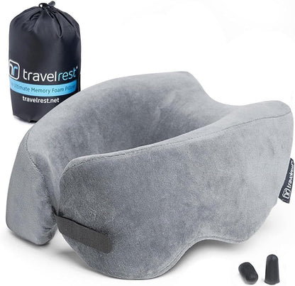 TRAVELREST Nest Neck Pillow Travel Essentials - Memory Foam Support - Grey
