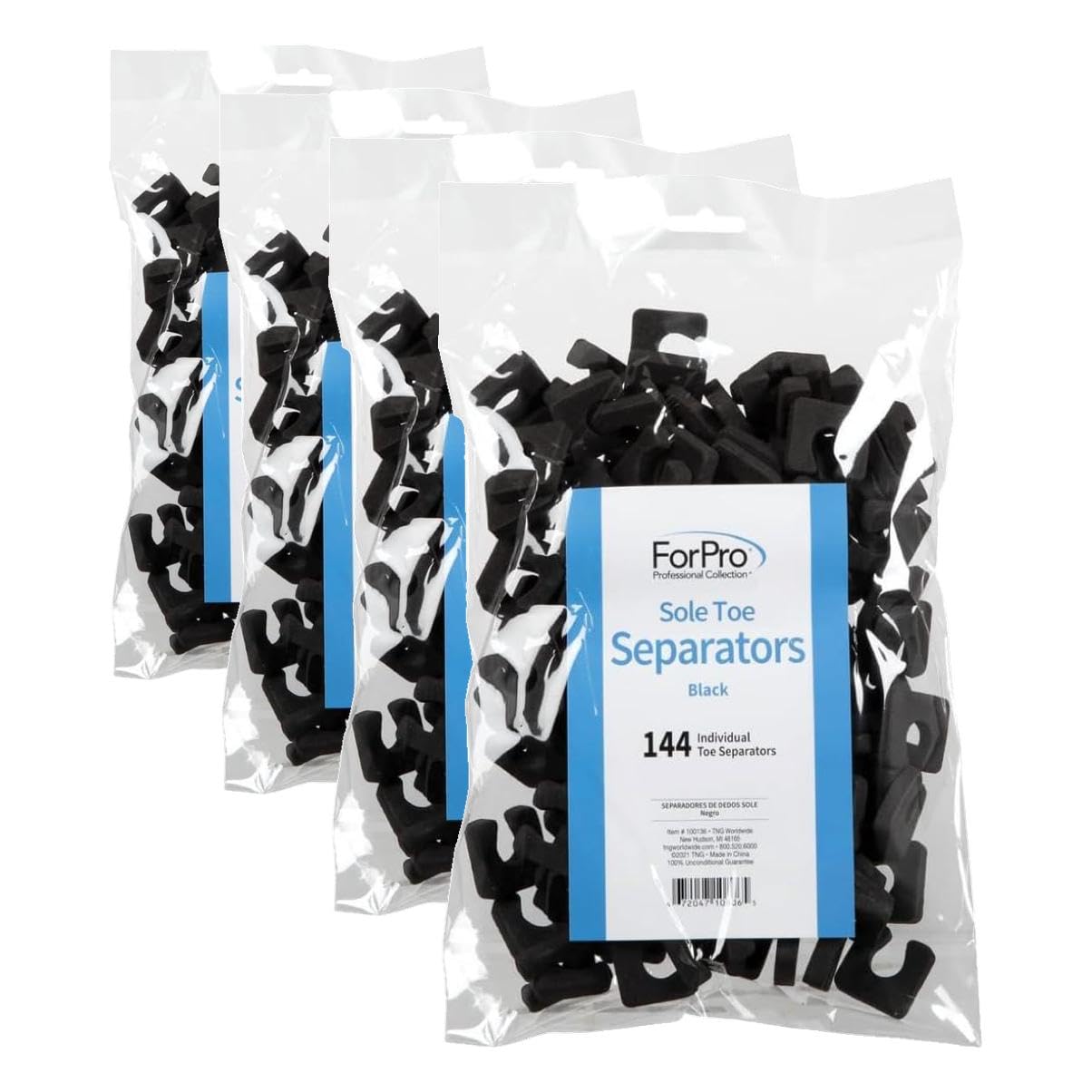 ForPro Sole Toe Separators - Black Luxurious Foam Separators - Individual Toe Separators for Pedicures â€“ 144-Count