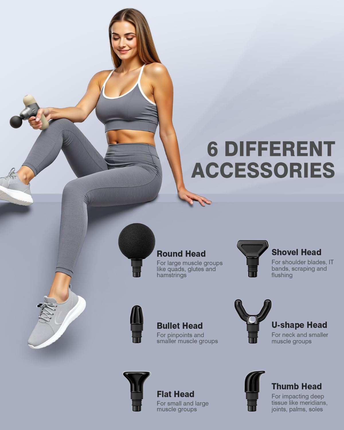 Morelax Mini Massage Gun, Percussion Muscle Massager for Back Pain Relief, Compact Sports Travel Massage Gun with 6 Massage Heads 4 Speeds, Gift for Her, Home, Athletes