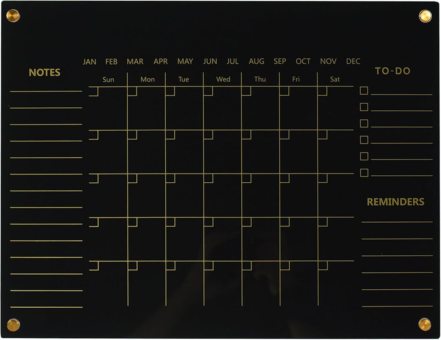Black Acrylic Calendar Dry Erase for Wall, Family Planner, Monthly Calendar Dry Erase Whiteboard for Home, Office, 17" x 13"Reusable White Board(Acrylic-BK-3343)