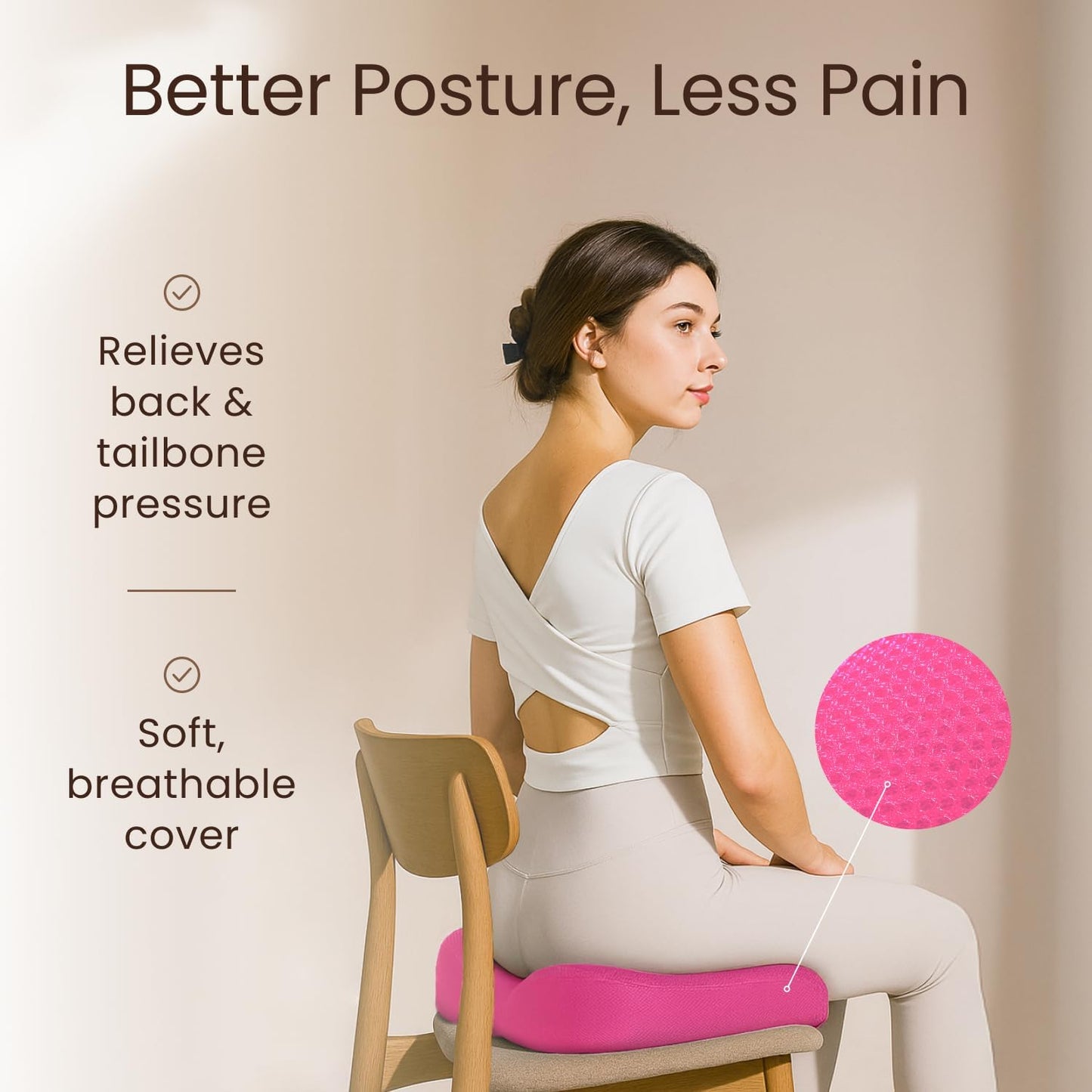 Sleepavo Office Chair Cushion - Seat Cushion for Tailbone Pain Relief - Butt Pillow for Coccyx, Sciatica, and Lower Back Pain - Orthopedic Chair Pad for Lumbar Support in Office Desk, Car, Airplane