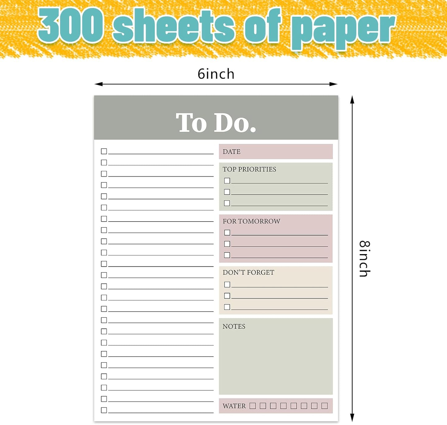 Spakon 300 Sheets Daily to Do List Notepad Notebook Library Card to Do Planner Checklist Memo Writing Pad Schedule Reminder Office Homework Planner for Task, 6" x 8(Classic,White)