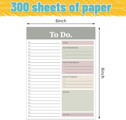 Spakon 300 Sheets Daily to Do List Notepad Notebook Library Card to Do Planner Checklist Memo Writing Pad Schedule Reminder Office Homework Planner for Task, 6" x 8(Classic,White)