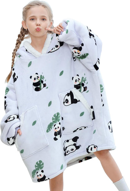 Kipswiza Wearable Blanket Hoodie Gifts for Women and Men, Oversized Cozy Warm Flannel Sherpa Hooded Blankets Sweatshirt with Giant Pockets for Adult and Teens, Dark Gray