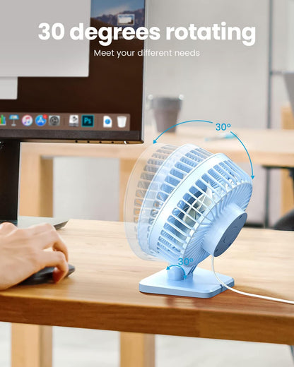 Gaiatop USB Desk Fan, Small But Powerful, Personal Portable Quiet 3 Speeds, Adjustable Mini Table Desktop fan for Cooling Home Office Car Summer Travel Gifts Blue