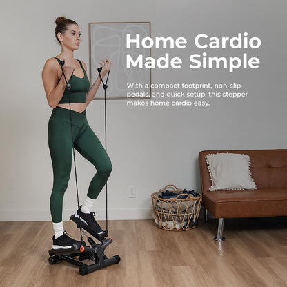 Sunny Health & Fitness Twist Steppers with Resistance Bands, Compact Mini Stair Step Machines for Low-Impact Home Cardio Workouts