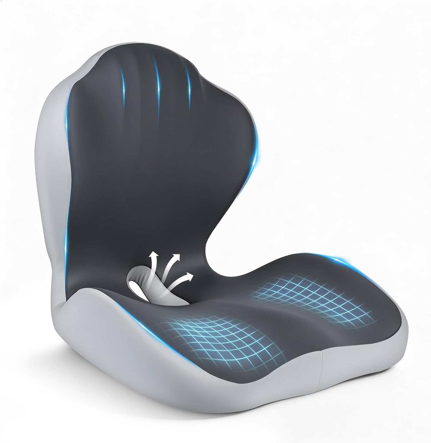 Ergonomic Seat Cushion for Tailbone Sciatica Lower Back Pain Relief, Gray L-Shaped Seashell Memory Foam Coccyx Hollow Cushion, 2-in-1 Lumbar Back Support Pillow for Office Gaming Car Chair