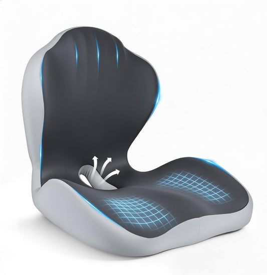 Ergonomic Seat Cushion for Tailbone Sciatica Lower Back Pain Relief, Gray L-Shaped Seashell Memory Foam Coccyx Hollow Cushion, 2-in-1 Lumbar Back Support Pillow for Office Gaming Car Chair