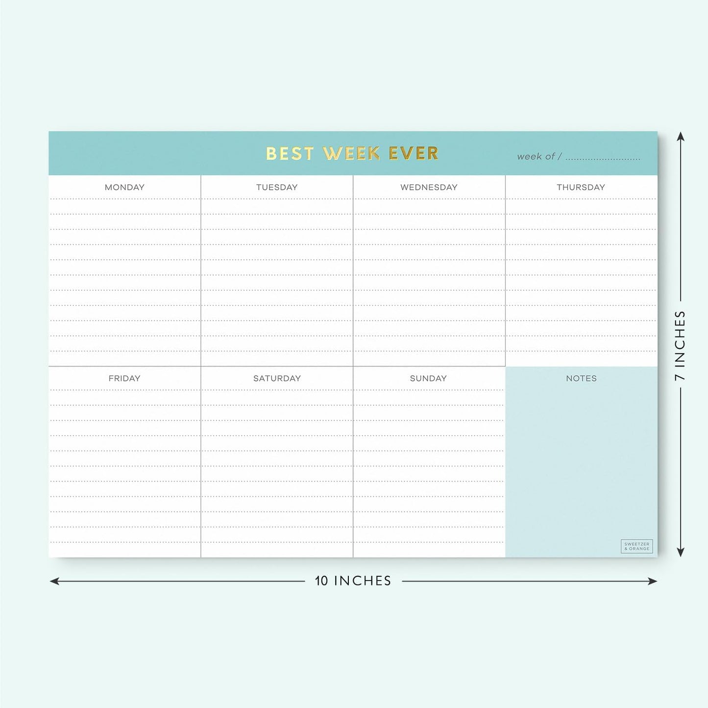 Sweetzer & Orange Weekly To Do List Pad. Gold Foil 7 days Planner with Daily Roadmap Agenda Squares. 7x10” Day Workbook 2026 - Student Blueprint, Work Manual, and Checklist Note Pad