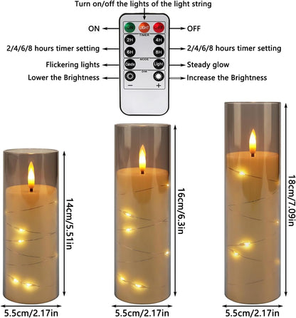 24 Pcs LED Flameless Candles with Remote, 3D Flickering Flame & LED String Lights, Acrylic Clear Cylinder, Timer Function, Romantic Ambience for Home Decor, Party, Wedding (Ivory).
