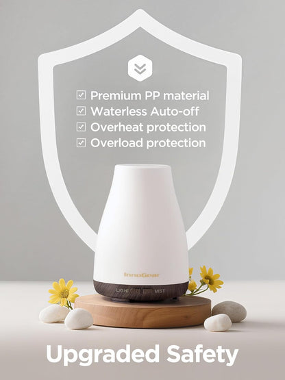InnoGear Essential Oil Diffuser, Ultrasonic Diffusers for Home Aromatherapy Humidifier for Bedroom Room 7 Colors LED 2 Mist Mode Auto Off, Basic White