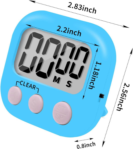 6 Pack Small Digital Kitchen Timer Magnetic Back and ON/Off Switch,Minute Second Count Up Countdown (Multicolored)