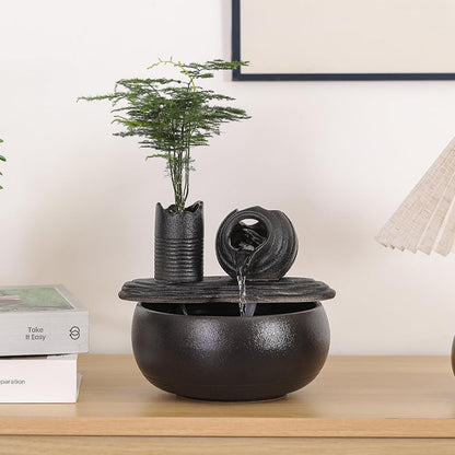 Ceramic Tabletop Fountain Water Feature Fall Indoor and Outdoor Decoration (Black Bamboo A151)