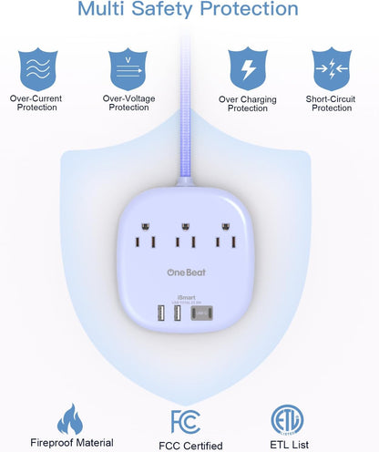 Travel Essentials, 22.5W/4.5A Flat Plug Power Strip, 6 Ft Extension Cord