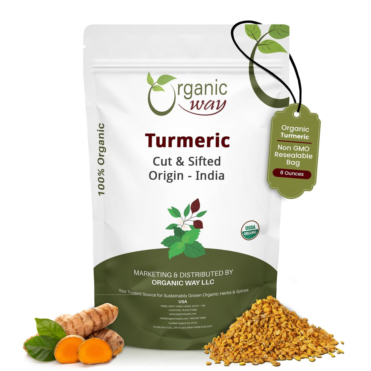 Organic Way Turmeric Root Cut & Sifted - Herbal Tea - (8 Ounce)