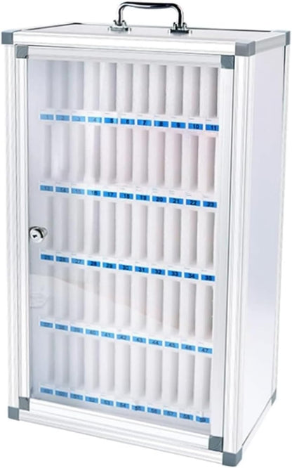 Wall Mounted Phone Locker - 24/36/48/60 Slots, Secure Charging Station for Classroom, Office, Factories & Conferences, Compact Cell Phone Storage Organizer (Silver 59X38.5CM)