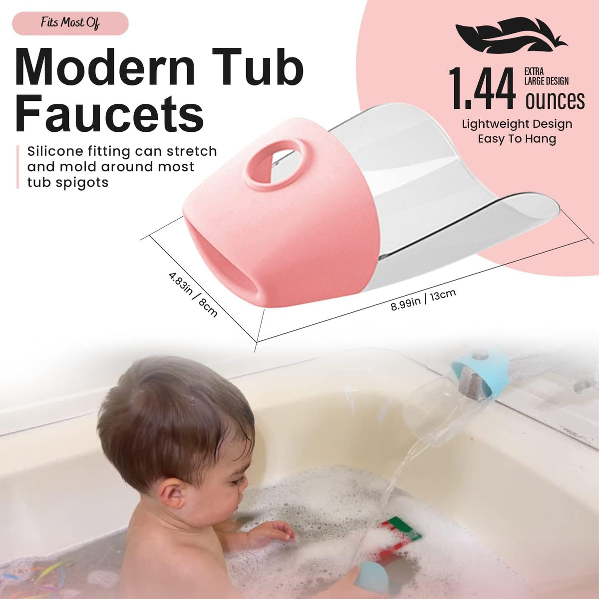Bath Helper - Bath Tub Faucet Extender - Guides Water Directly from Faucet to Baby Bath Tub Without Excessive Water Waste and Splashing (Clear White)