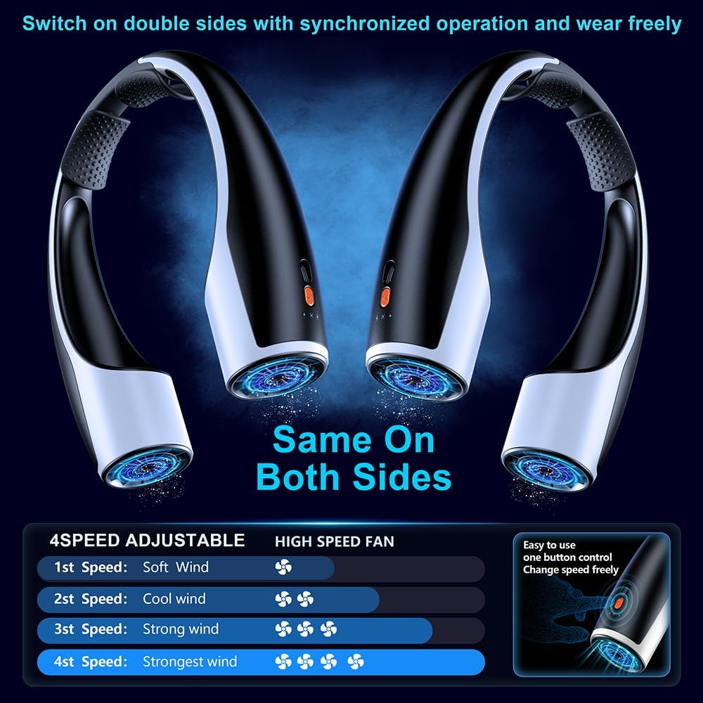 Heelkl AI Neck Fan, 4 Speeds Adjustable Portable Personal Fan Rechargeable, 4000 mAh Battery Faster Cooling Wearable Fan, Ultra Quiet for Home, Office, Travel, Outdoor