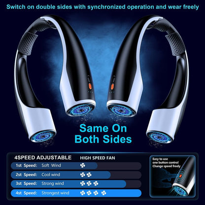 Heelkl AI Neck Fan, 4 Speeds Adjustable Portable Personal Fan Rechargeable, 4000 mAh Battery Faster Cooling Wearable Fan, Ultra Quiet for Home, Office, Travel, Outdoor