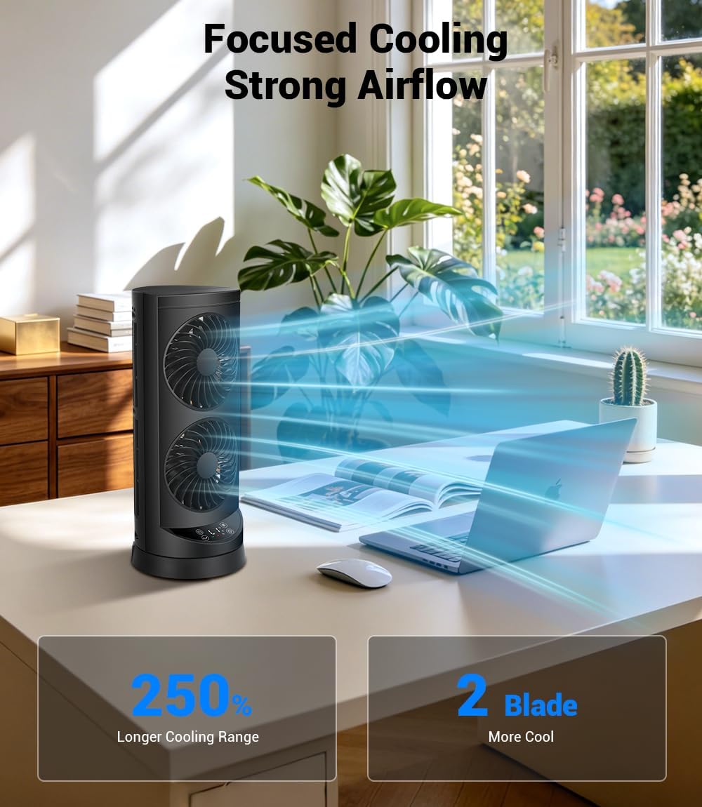 KopBeau Tower Fan for Bedroom, Portable Desk Table Fan with Remote,4 Speeds,12H Timer,60° & 110° Oscillating Electric Fans that Blow Cold Air,Fast Cooling Fan for Home Office Dorm
