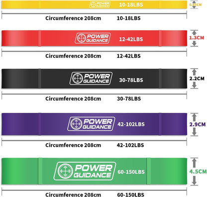 POWER GUIDANCE Resistance Bands, Set of 5 Pull Up Bands, Pull Up Assistance Bands, Exercise Bands, Resistance Bands Set for Legs, Working Out