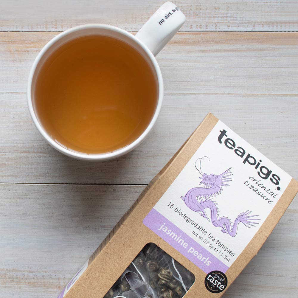 teapigs, Jasmine Pearls Green Tea, Made with Whole Leaves, Whole Leaf Tea Temples, 50 Count, Pack of 50, Fragrant, Floral & Delicate