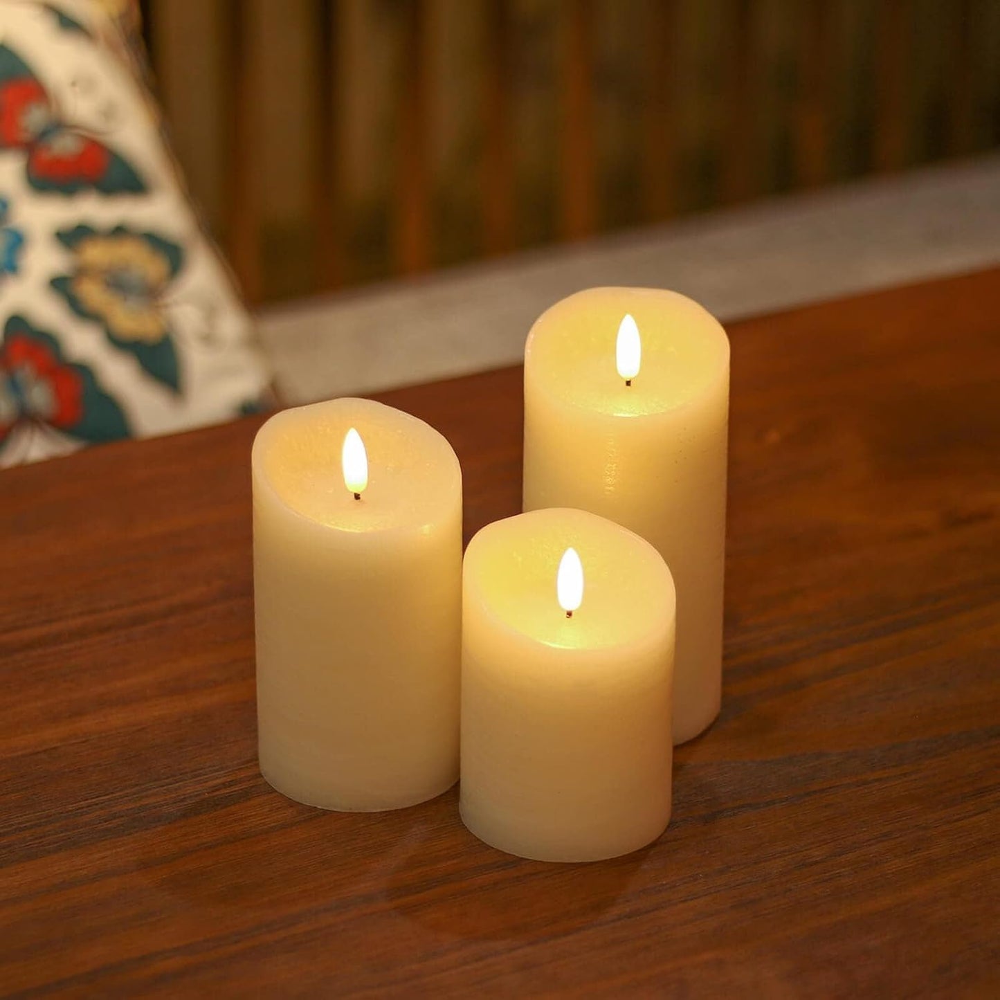 ANGELLOONG Flickering Flameless Candles, Realistic Battery Operated Candles with Remote and Timer, Set of 3 LED Candles for Fall Room Home Wedding Decor Centerpieces Table Party Christmas Decorations
