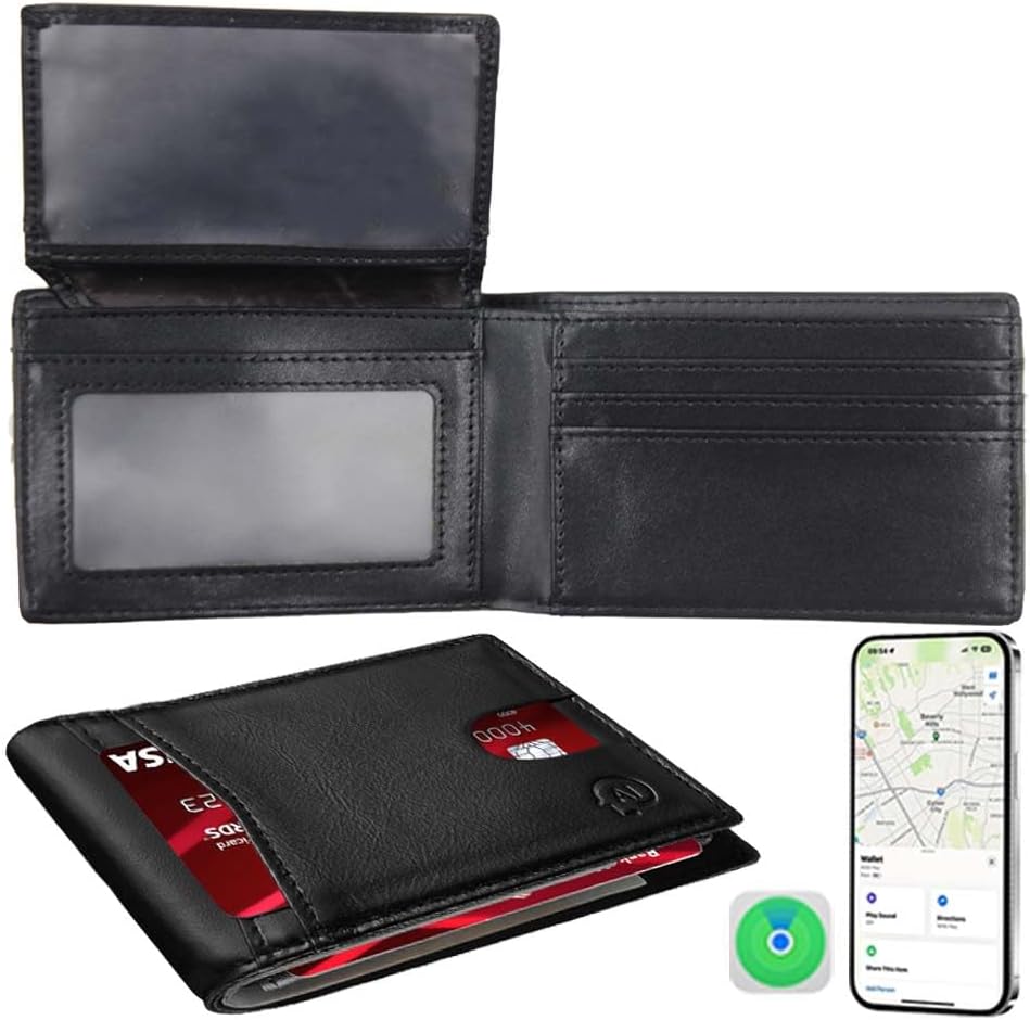 Smart Tracker Wallet for Men,Compatible with Android and Ios, Mens Wallet GPS Tracker Card Holder With Men Gift for Christmas. (Carbon Black) (iOS & Android)