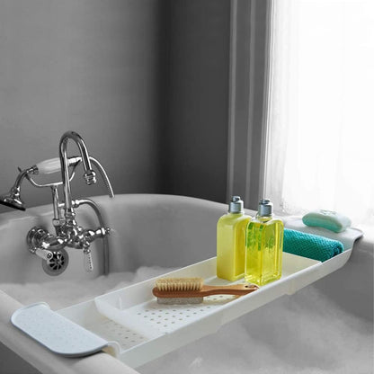 Expandable Drain Bath Shelf Caddy Tray, Multifunctional Plastic Bathtub Tray Bathroom Organizer Simple Stylish Bathtub Storage Rack for Candle Towel, Book, Wine, Phone, Shower
