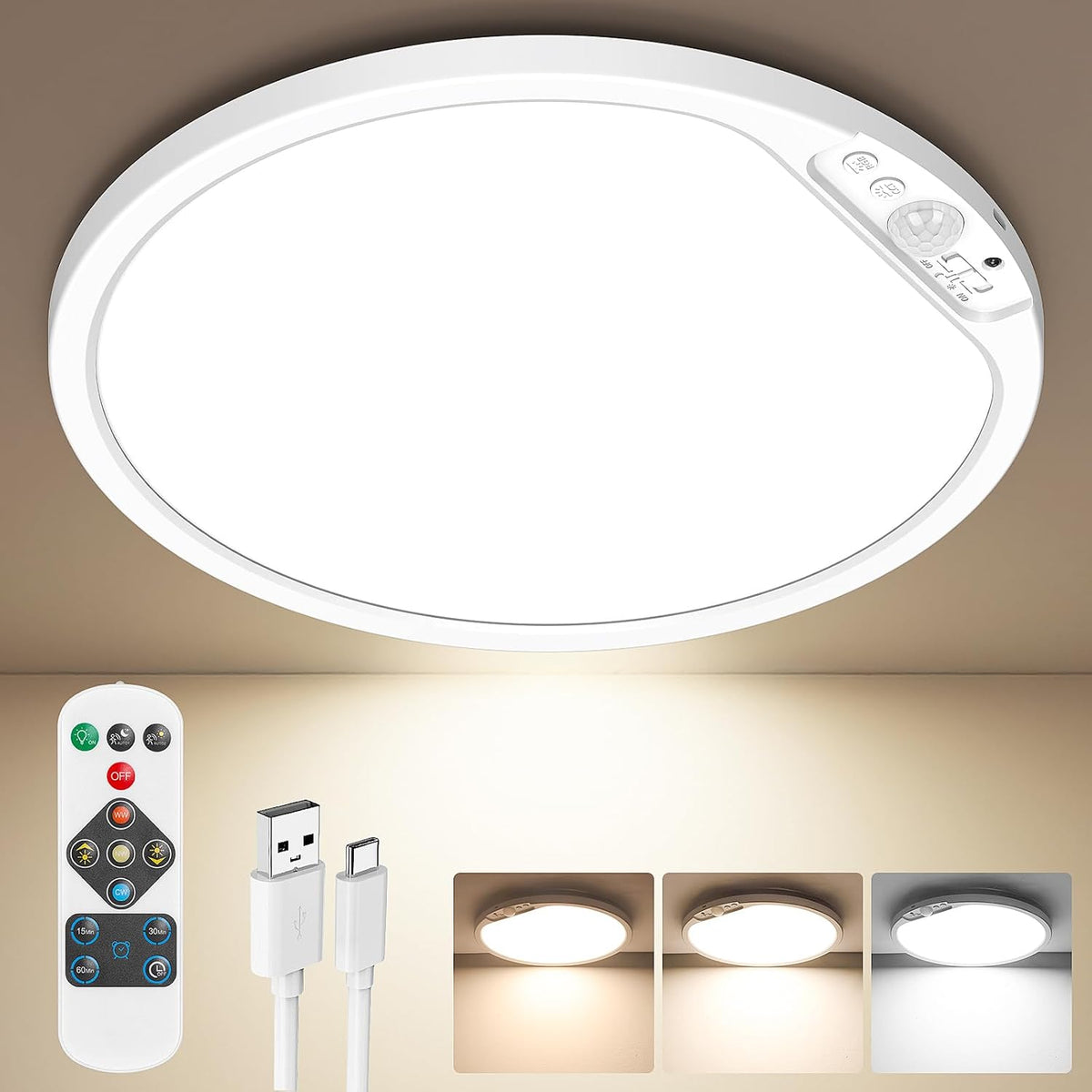 Rechargeable Motion Sensor Ceiling Light, Battery Operated Closet Light
