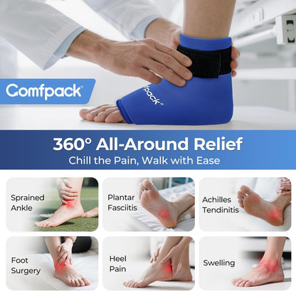 Comfpack Ankle Ice Pack Wrap for Swelling, Reusable Foot Ice Pack Wrap, Hot & Cold Therapy Compression Sleeve for Plantar Fasciitis Relief, Achilles Tendonitis, Sprain, Heel Pain, Sprained