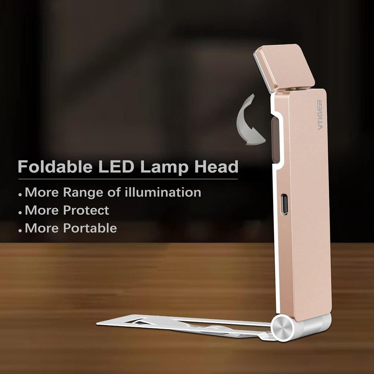 VTIGER Reading Light, USB Rechargeable Book Light for Reading in Bed,Foldable Clip-on LED Booklight, 3 Amber Colors & 4 Brightness Dimmable,Long Lasting Portable Bookmark Lamp for Book Lovers, Kids