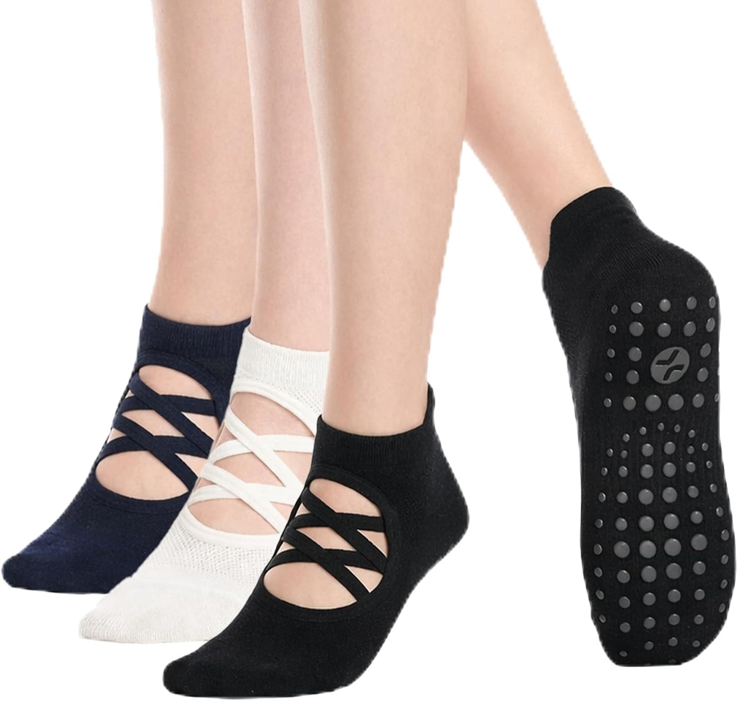 COOLMATE Pilates Socks with Grips for Women, Yoga Socks, Crew Non Slip Women for Barre, Pilates Gifts for Women - Colors B
