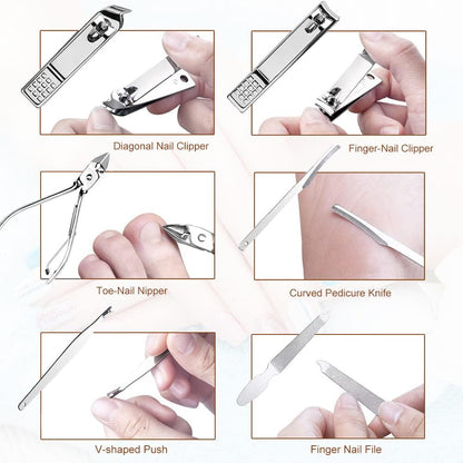 Yougai Manicure Set 18 Pieces Professional Nail Clippers Pedicure Kit Men Women, Stainless Steel Fingernail Toenail Cutters, Nail Care Grooming Tools with Leather Travel Case
