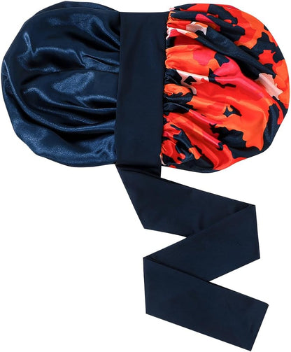 GDTOGRT Satin Silk Bonnet for Sleeping Women - Double Layer Sleep Hair Bonnets Caps for Curly Braid Hair with Tie Band