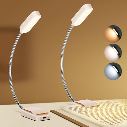 2 Pack Rechargeable Book Lights for Reading at Night, Eye-Caring Clip-On Reading Lights with 3 Color Temperatures & 3 Brightness Levels, Long Runtime Small Lightweight Clip on Lamp, Gifts for Reader