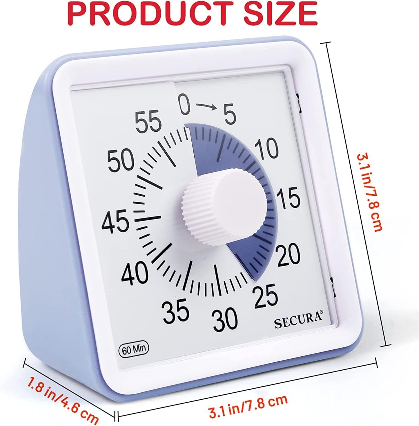 Secura 60-Minute Visual Timer, Classroom Timer, Countdown Timer for Kids and Adults, Time Management Tool for Teaching (Navy Blue & Navy Blue)