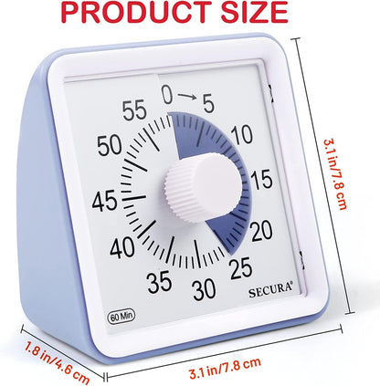 Secura 60-Minute Visual Timer, Classroom Timer, Countdown Timer for Kids and Adults, Time Management Tool for Teaching (Navy Blue & Navy Blue)