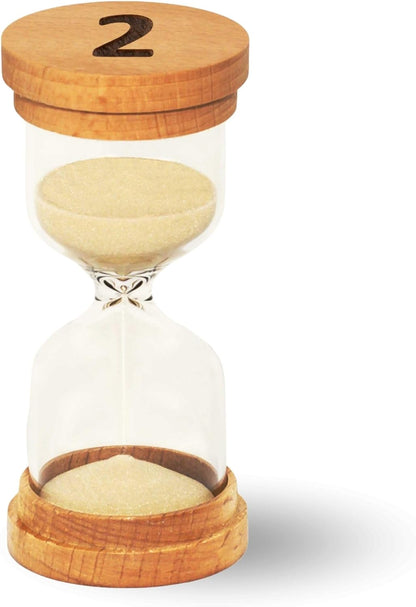 Sand Hourglass Timer - Glass Sand Clock Minutes - Modern Hourglass Watch with Wooden End Caps for Kids, Games, Classroom, Kitchen, Home or Office Decor (5 Minutes)