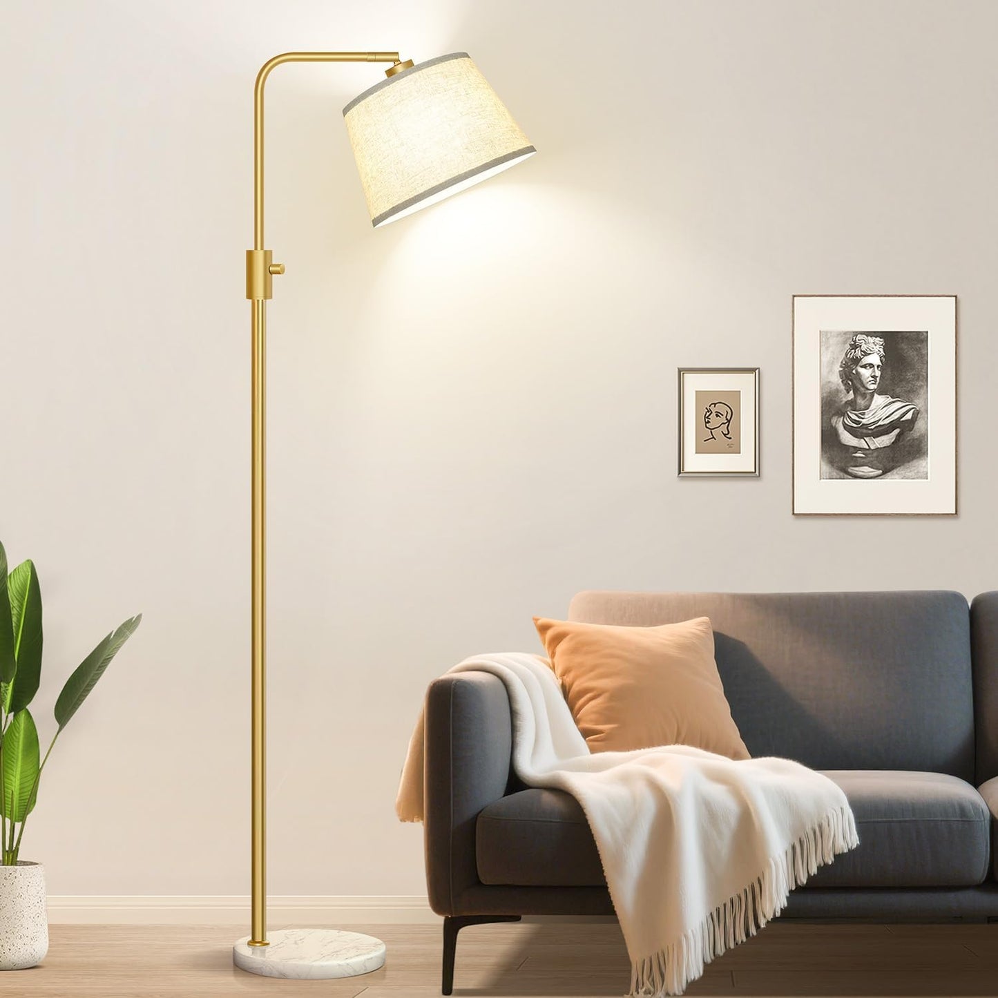 【Upgraded】 Dimmable Floor Lamp, 1000 Lumens LED Edison Bulb Included, Arc Floor Lamps for Living Room Modern Standing Lamp with Linen Shade, Tall Lamp for Bedroom Office Dining Room- Black