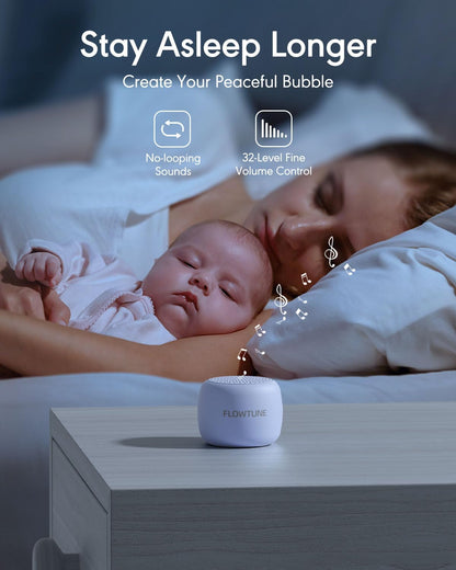 FLOWTUNE Sound Machine White Noise Machine for Baby Adults, 18 Non-looping Sounds, Timer, Memory Function, Portable Sleep Sound Therapy Gift (Mint Green)