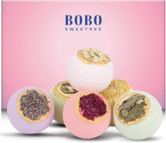Bath Bombs Gift Set for Women, 6 Large with Real Flowers & Essential Oils