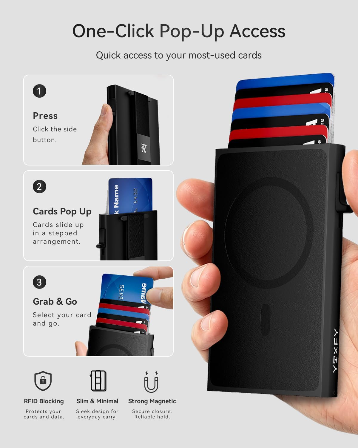 Magnetic Wallet for MagSafe, Pop-Up, RFID, Carbon Fiber-Style Texture