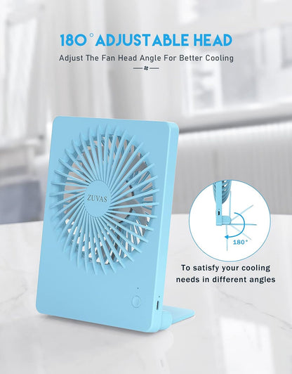 Zuvas Desk Fan Battery Operated Fan Rechargeable 180°Tilt Folding Personal Fan Ultra Quiet Small Portable 3 Speed Adjustable Strong Wind Fan For Office Bedroom Home Desktop Camping (White)